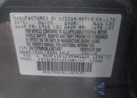 2020 Nissan Kicks S из США, поврежденный, VIN 3N1CP5BV8LL527437